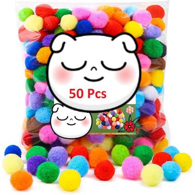 50 PcsPumPums 1.7 cm size, Assorted Fluffy Pom Poms Craft Makign