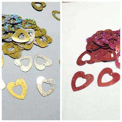 100 Pcs Heart Shape Sitaray In Gold Silver & Maroon Color , Beautiful Design Loose Sequins Craft Supplies 1.6 cm