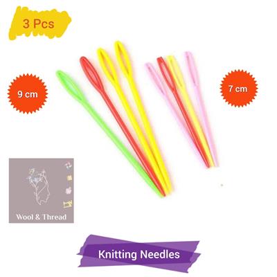 Pack of  3 Pcs, Mixed Color 7cm/9cm Plastic Knitting Needles Crochet Hooks Wool Yarn Needle