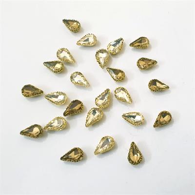 12 Pcs Colorful Oval & Drop Glass Sew On Rhienstones with Golden Base Crystal Clipstones 