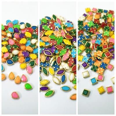 50 Pcs Acrylic Kundan Stones, Squre/Drop/Eye for Embroidery, Aari work, Jewel making, Art works and Crafts