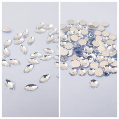 200 Pcs (100 Pcs Each) Shiny Crystal & Stone Resin beads DIY Sewing Craft Sets Round & Eye