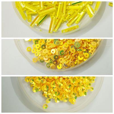 Pack of 3 Tola,(Tola Each) Sitaray in Yellow Color Different Shapes Beautiful Loose Sequins DIY Crafts