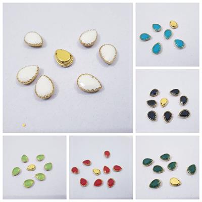 12 Pcs White Colorful Tear Drop Glass Sew On Rhienstones with Golden Base Crystal ( 15x10mm )