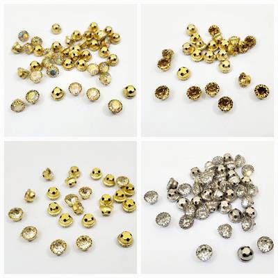 25 Pcs Round Glass Sew On Rhienstones with Golden Base Crystal Clipstones 