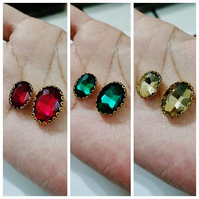 6 Pcs Colorful Oval Glass Sew On Rhienstones with Golden Base Crystal Clipstones 