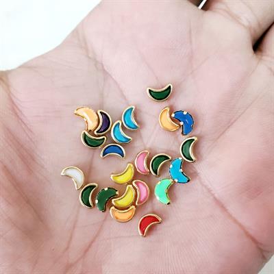 50 Pcs Acrylic Kundan Stones, Moon Shape for Embroidery Crafts 7x5 mm