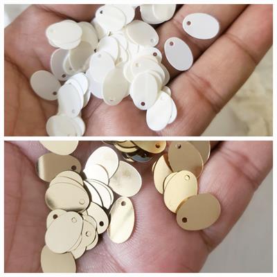 10 gm Sequins, Gold & White colour, Oval Shape , Sequins are shiny