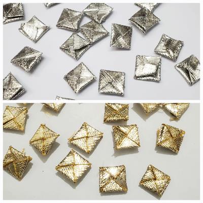 50 Pcs Square Shape Embroidery Craft Material Gota Patti Golden Flowers (1.2cm) Silver/Gold