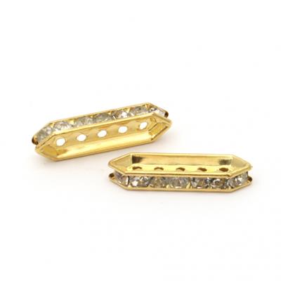 1 Pair Elongated metal divider with crystals with five holes 1.5 mm color gold