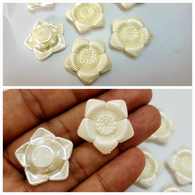 10 Pcs Big Size Off White Cremay Color Pearl Flower Beads 27mm