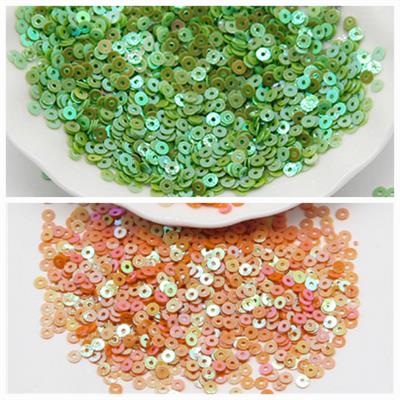 Pack Of 2 Tola Round Sitaray in Various Colors, Beautiful Design, Sequins Crafts 3mm Green/Orange