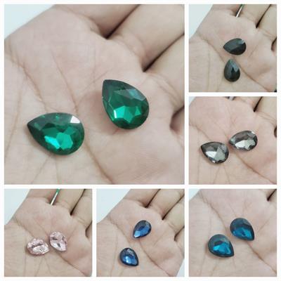 6 Pcs Colorful Tear Drop Glass Sew On Rhienstones Crystal 