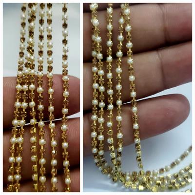 1.5 yard 3mm Rhinestone Lace Pearl Chain Gold Base DIY Sew On Decoration Crafts