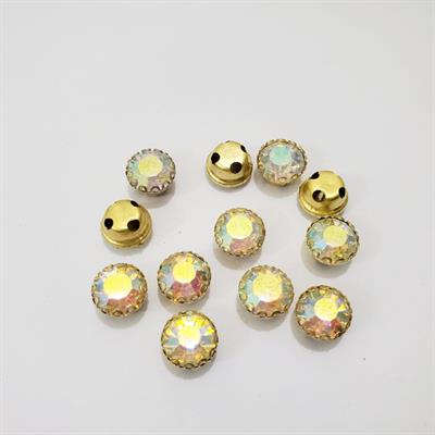 12 Pcs Round Glass Sew On with Golden Base Crystal Clipstones ( 1cm )