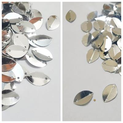 10 Gm Folded Oval Boat Shape, Small and Big Size Sequins (11 mm & 14mm) in Silver