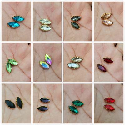 12 Pcs Round Glass Sew On with Golden Base Crystal Clipstones ( 1cm )