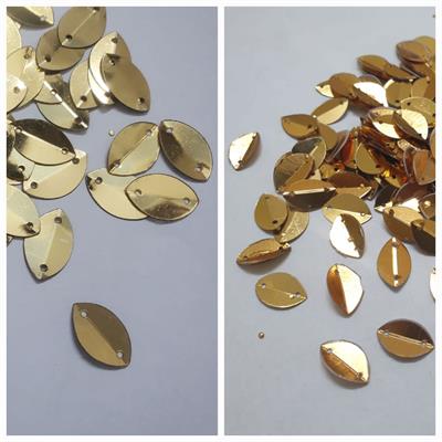 10 Gm Folded Oval Boat Shape, Small and Big Size Sequins (11 mm & 14mm) in Gold