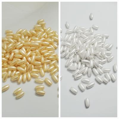 10 gm Skin & White Rice Shape Beads With Holes Plastic For Making Crafts DIY 2x5 mm