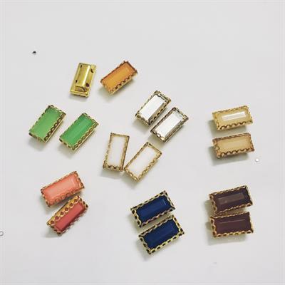 12 Pcs Colorful Rectangular Glass Sew On Rhienstones Crystal