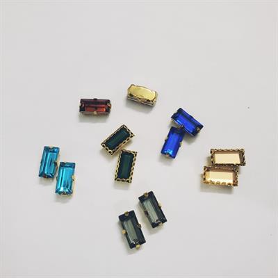 12 Pcs Colorful Rectangular Glass Sew On Rhienstones Crystal 