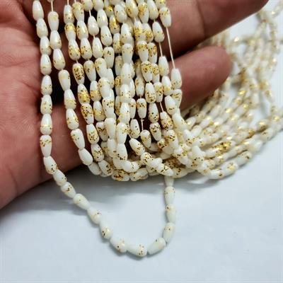 Buy1 Get 1 Free White Golden Drop Shape Pearls Acrylic Beads With Hole (100 Pcs per String) 6mm