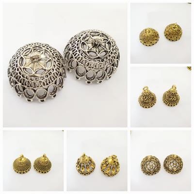 1 Pairs (2 pcs) Gold & Silver Handmade Jhumka Earrings base Jewelry Findings