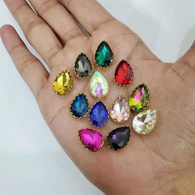 12 Pcs Tear Drop Glass On Rhienstones with Crystal 