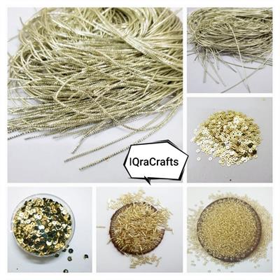 Pack of 6 Tola  (1 Tola Each)  Naqsh/Dabka/ Glass Moti, Sequins  Disc & Cup For Clothing Use in Dull Gold Color