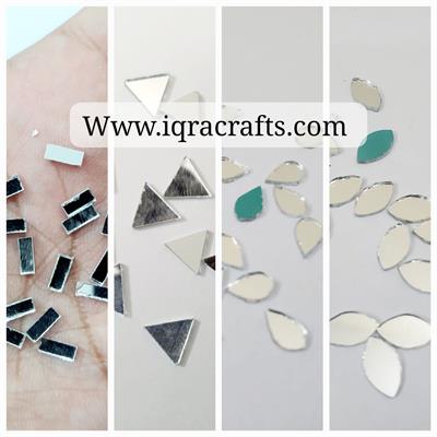 200 Pcs (50 pcs Each) Glass Triangle,Drop,Rectangular & Eye Shape Mirror Craft And Also Used In Embroidery