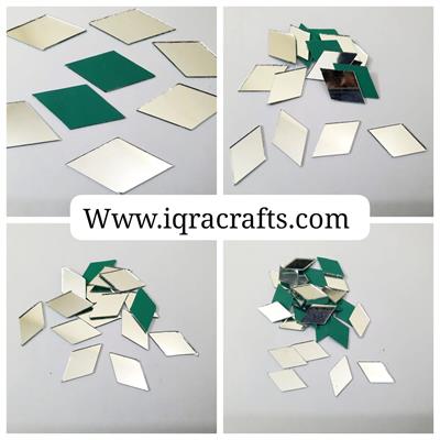 100 Pcs (25 pcs Each) Glass Dimond Shape Mirror Craft And Also Used In Embroidery, Width 24/28/38/42 cm