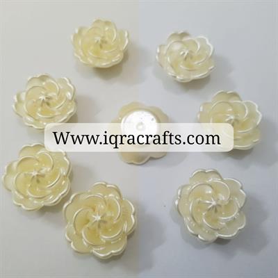 6 Pcs Acrylic Flower Caps off White Color Pearl flowers beads With Holes 24mm