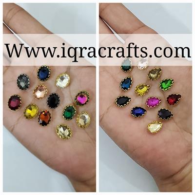 12 Pcs Tear Drop and Oval Glass On Rhienstones with Crystal 