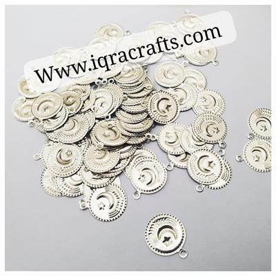 20 Pcs Round Coin in Silvr Beautiful Design For DIY Crafts 15mm