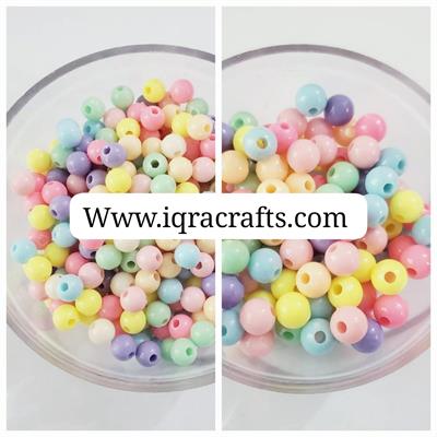 20 gm Mixed Light Color Round Acrylic Pearls Plastic Beads With Hole 6mm/8mm