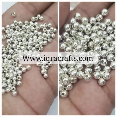 10 gm Glass double polish Pearl Round Spacer silver double polish Plated Round Beads 4mm/6mm