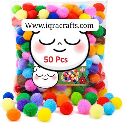 50 PcsPumPums 1.7 cm size, Assorted Fluffy Pom Poms Craft Makign