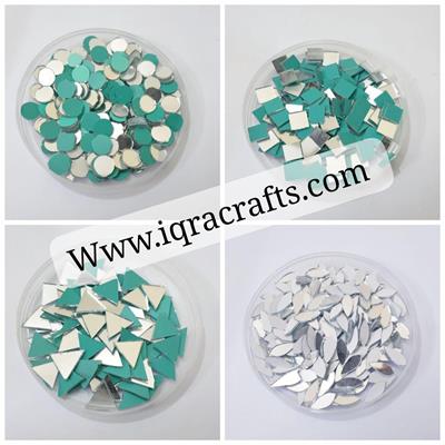  200 Pcs (50 Pcs Each) Round, Square & Triangle & Leaf Shape DIY Small Craft Mirrors