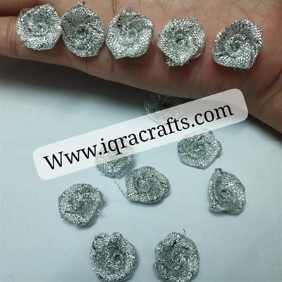 10 Pcs Beautiful Silver Shiny Roses Size 1.6cm DIY Crafts
