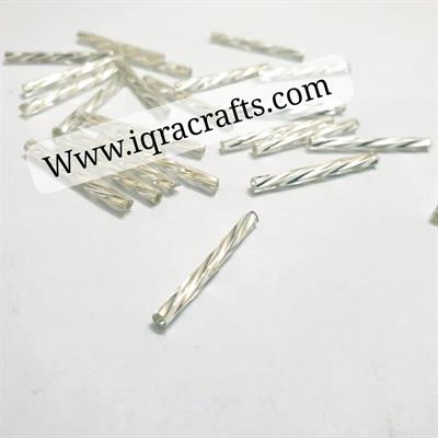 50 Pcs White Lines Long Bugle Beads Tube Glass Beads, Various Colors, Pony Bead, DIY Craftsmanship 2.5