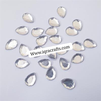 30 Pcs White Shiny Kundan Beads DIY Sewing Craft Sets (14x10 mm)