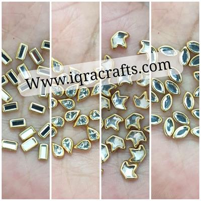 60 Pcs Tiny Rectangular Shape Kundan Stones for Embroidery, Craft and Jewellery Making (2mmx5 mm)