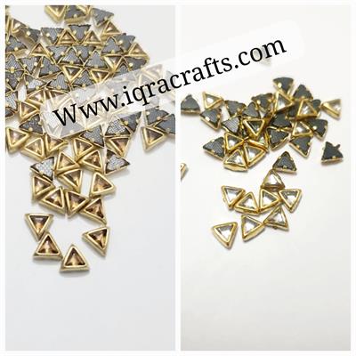  60 Pcs Triangle Shape Golden Kundan stone in Flat Back Beads for decoration Gold 5mm