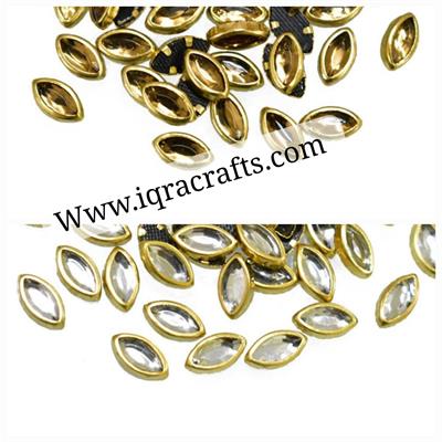 50 Pcs, Real Kundan Beads DIY Sewing Jewelry Decoration, Leaf Shape SIZE 5x9MM