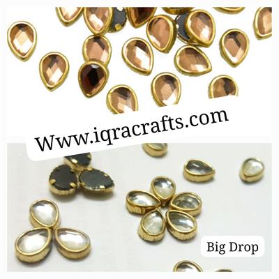 30 Pcs Kundan Stone for Embroidery, Craft and Jewellery Making (Teardrop Shape, 7MM,)