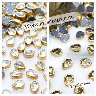 50 Tear Drop Shape White Color Flatback Crystal Kundan Stone (6x4mm)