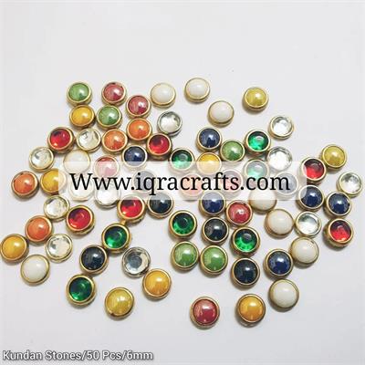 50 Pcs, 6mm Mixed Colors Real Kundan Beads DIY Sewing Jewelry Decoration, Round Shape