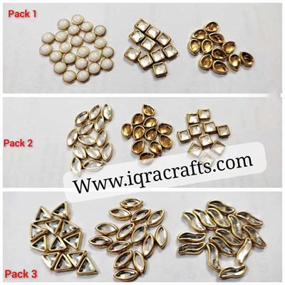Pack of 1 Real Kundan Beads DIY Sewing Jewelry Decoration, DIY, 60 Pcs Total (20 Pcs Each)