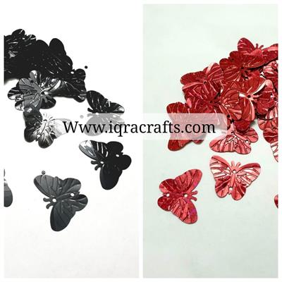 100 Pcs Butterfly Sitaray In Black & Maroon Color , Beautiful Design Loose Sequins Craft Supplies 2.2 cm