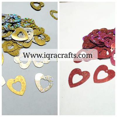100 Pcs Heart Shape Sitaray In Gold Silver & Maroon Color , Beautiful Design Loose Sequins Craft Supplies 1.6 cm